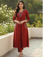 Thumbnail for Miravan Womens Brown Straight Kurta Set - Dista