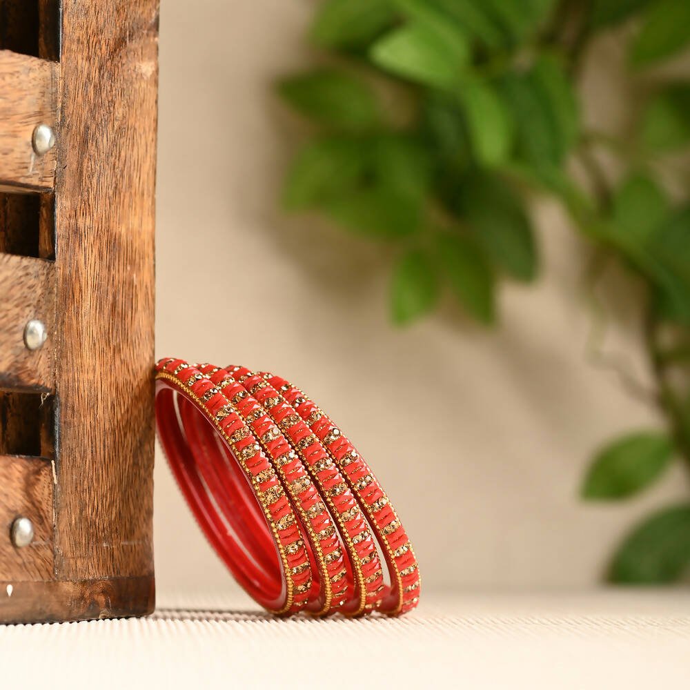 Afast Elegant Bridal & Wedding Party Fashion Bangle/Kada Set, Red, Glass, Pack Of 8 Model No- A36 - Distacart