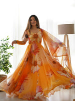 Thumbnail for Preksha Creation Presenting By New Party Wear Look Organza Tabby Silk Gown With Dupatta - Yellow - Distacart
