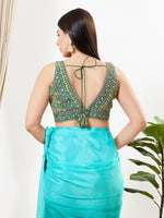 Thumbnail for Joban Fashion Green Multi Georgette Padded Blouse With V Neck Sleeveless - Distacart