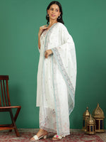 Thumbnail for Sangria Printed Pure Cotton V- Neck Kurta & Trousers With Dupatta