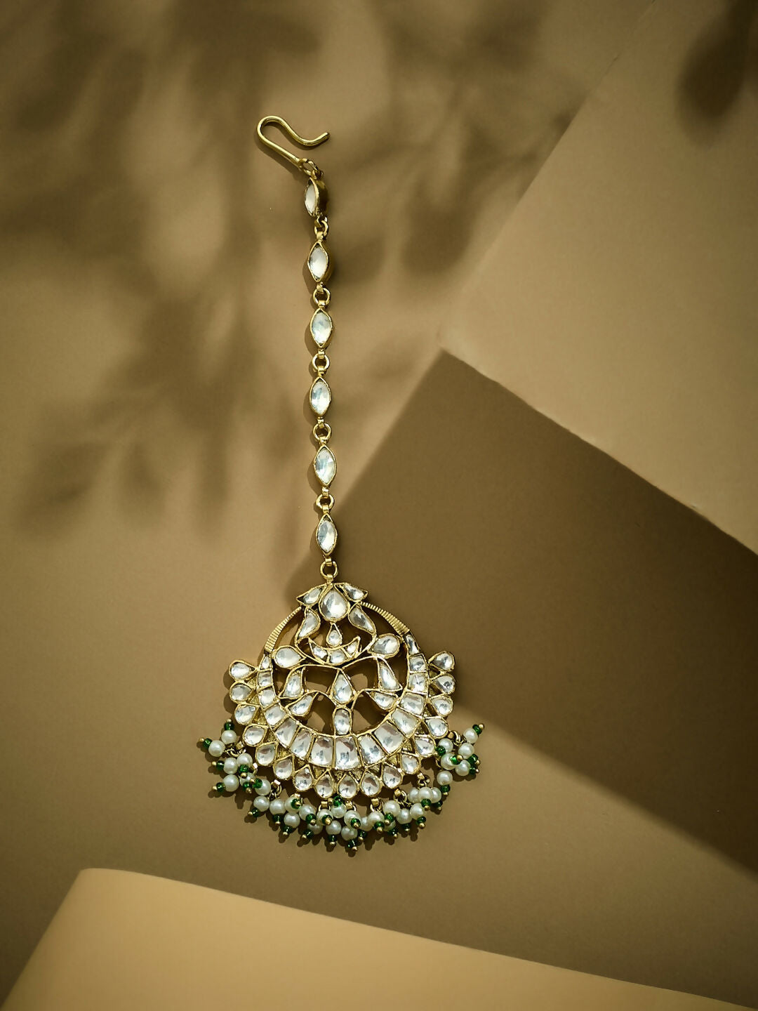 Nuyug 22K Gold-Plated Crystal & Pearl Studded Matha Patti