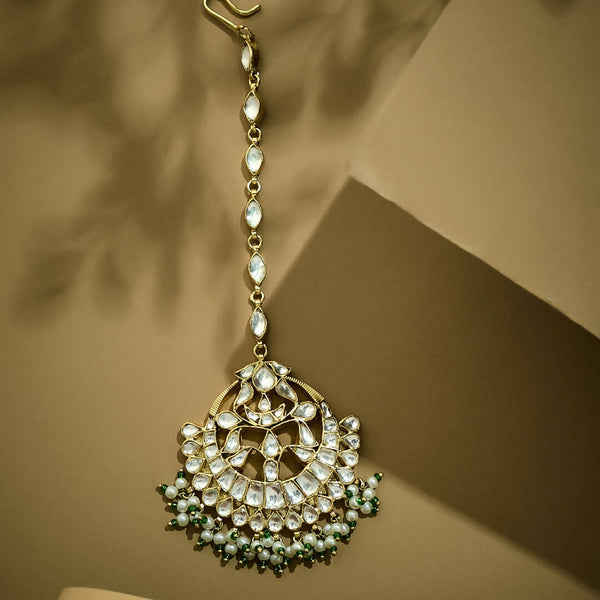 Nuyug 22K Gold-Plated Crystal & Pearl Studded Matha Patti