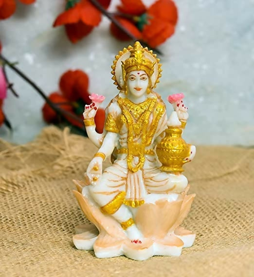 Soni Craft Handmade Poly Resin Lakshmi Ji Sculpture Sitting On Lotus Statue - Distacart