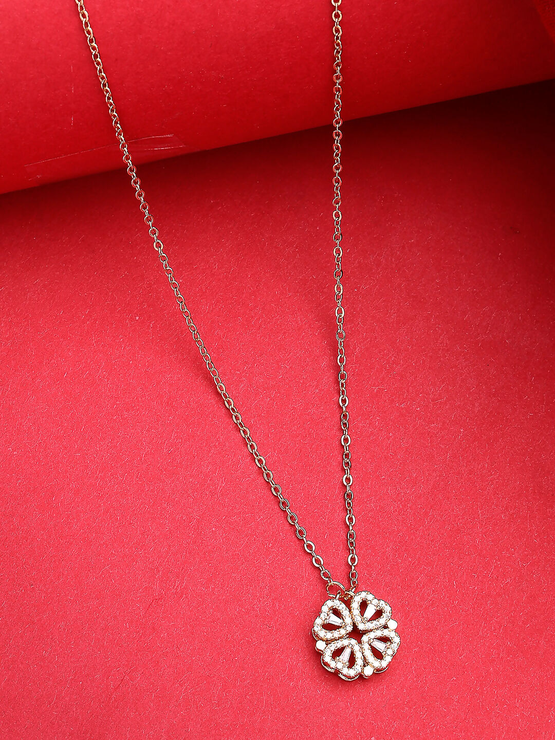 NVR Women's Rose Gold Heart Shape American Diamond Metal Chain - Distacart