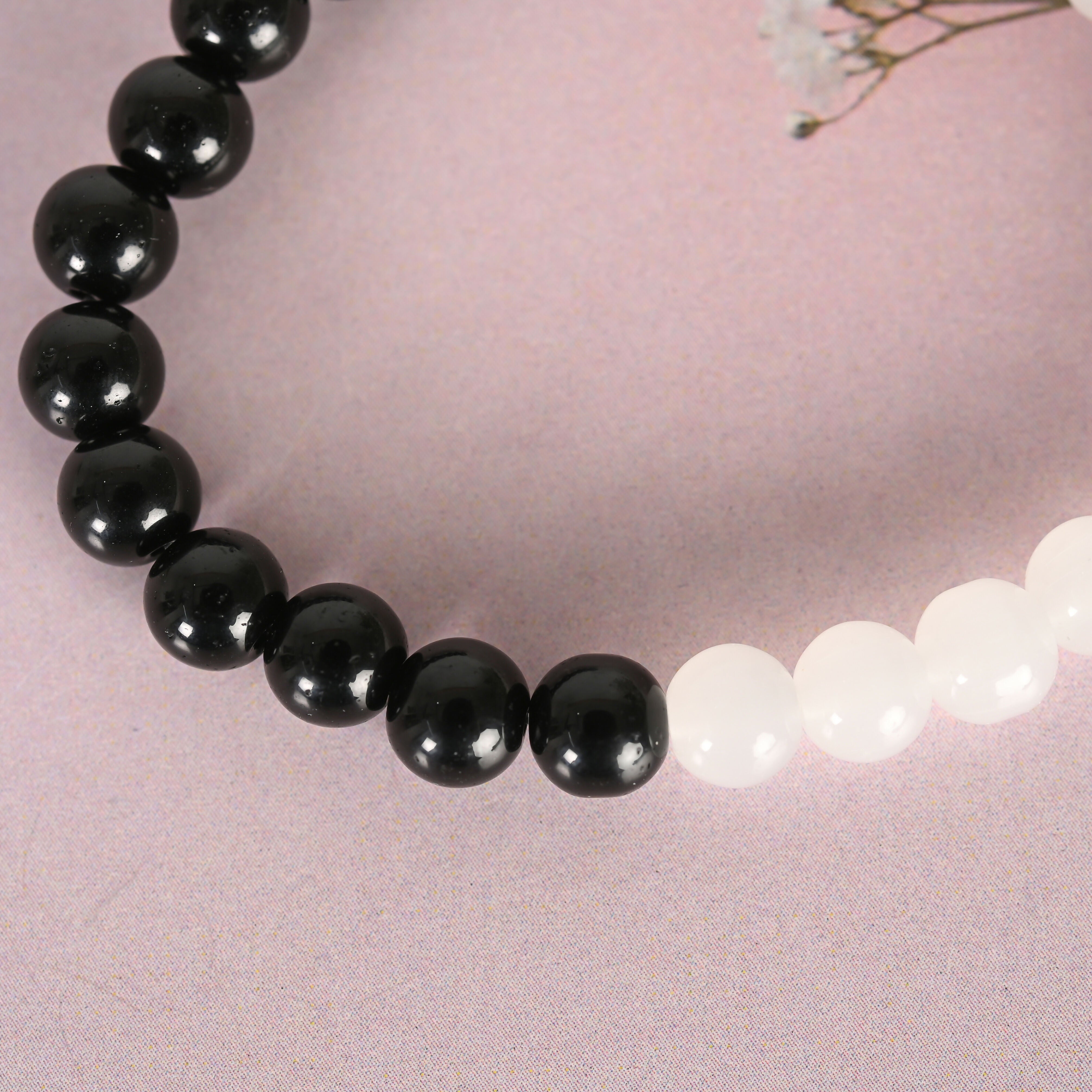 NVR Men & Women Black & White Marbel Crystal Elasticated Bracelet - Distacart
