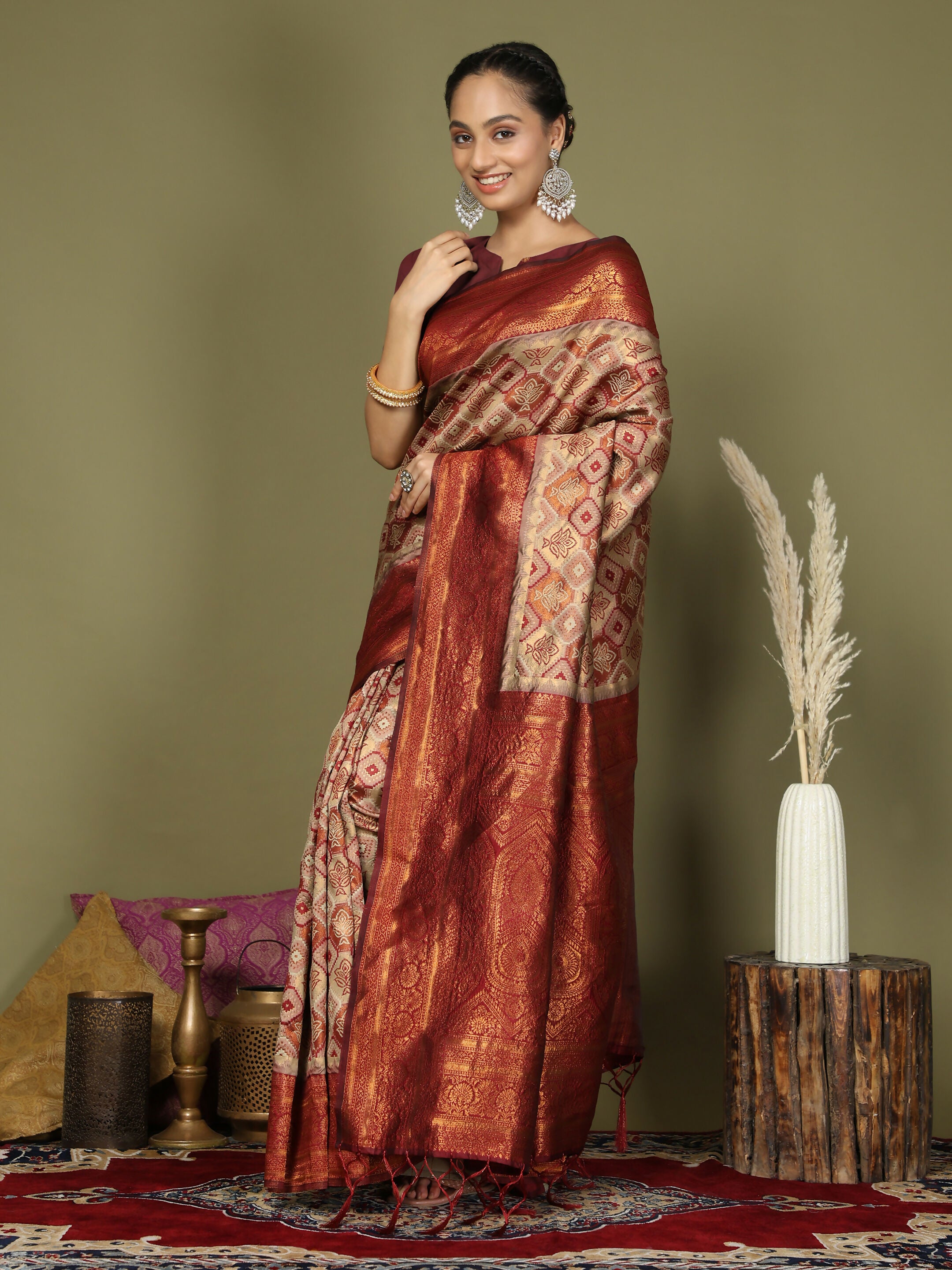 Astita Lichi Silk Cream Saree