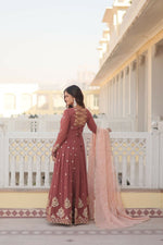 Thumbnail for Jyoti Fashion Women's Brown Faux Georgette Sequins Thread Embroidery Anarkali Dress with Dupatta - Distacart