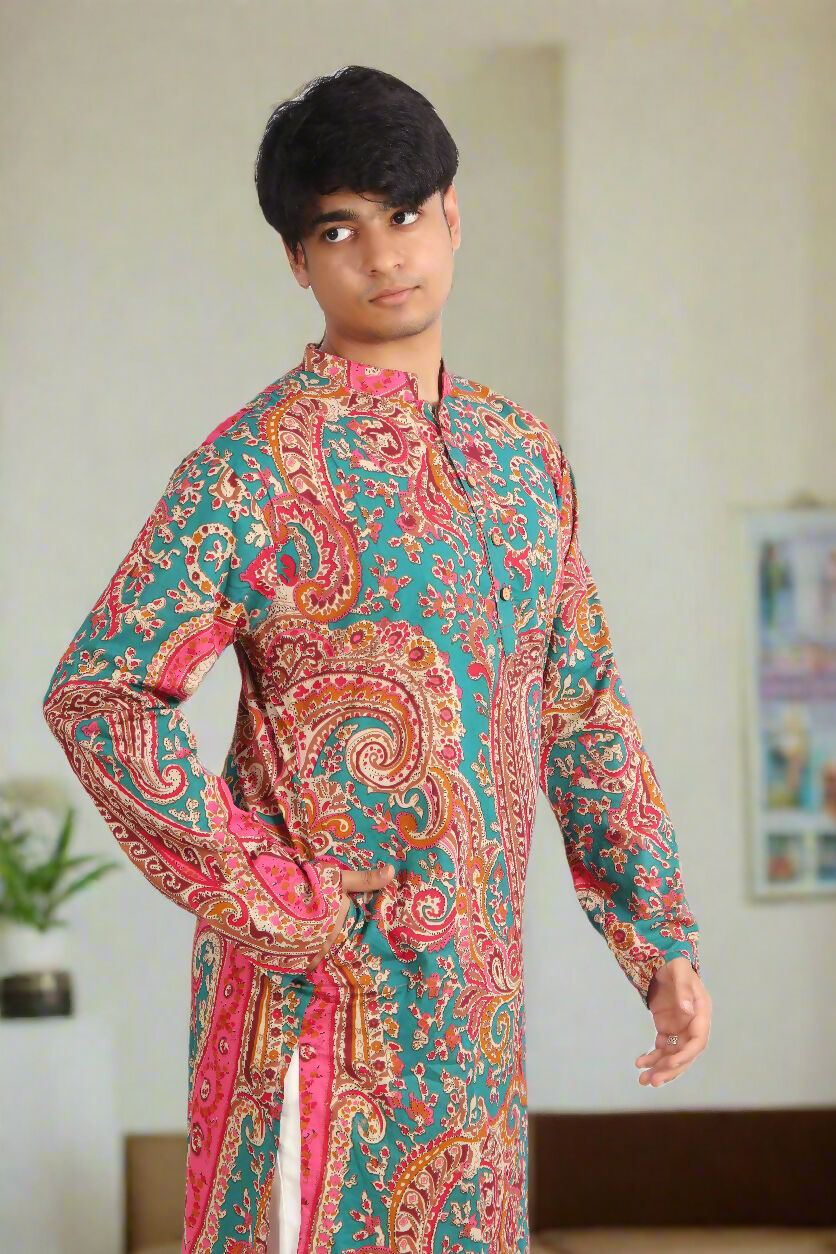 Souchii Men Pure Cotton Ethnic Motif Printed Straight Kurta - Dista