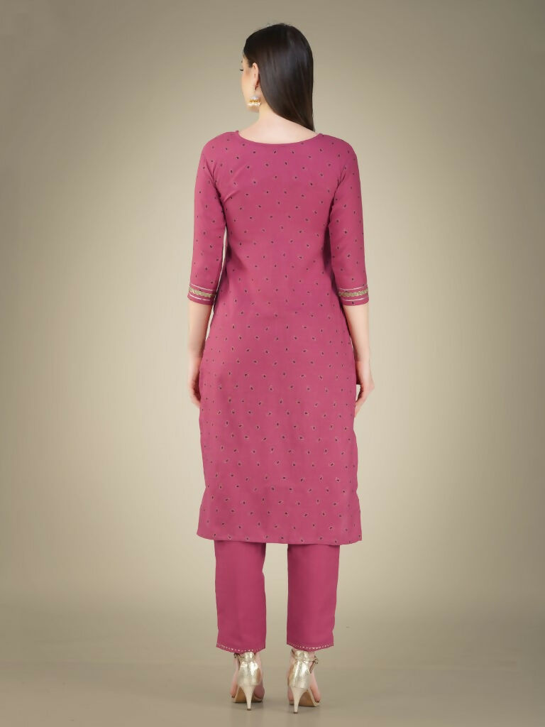 Jyoti Fashion Women's Wine Cotton Magic Slub Embroidery & Sequence work Kurta with Trouser & Dupatta - Distacart
