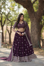 Thumbnail for Preksha Creation Faux Blooming With Heavy Sequins & Thread Embroidered Work Women Lehenga Choli - Wine - Distacart