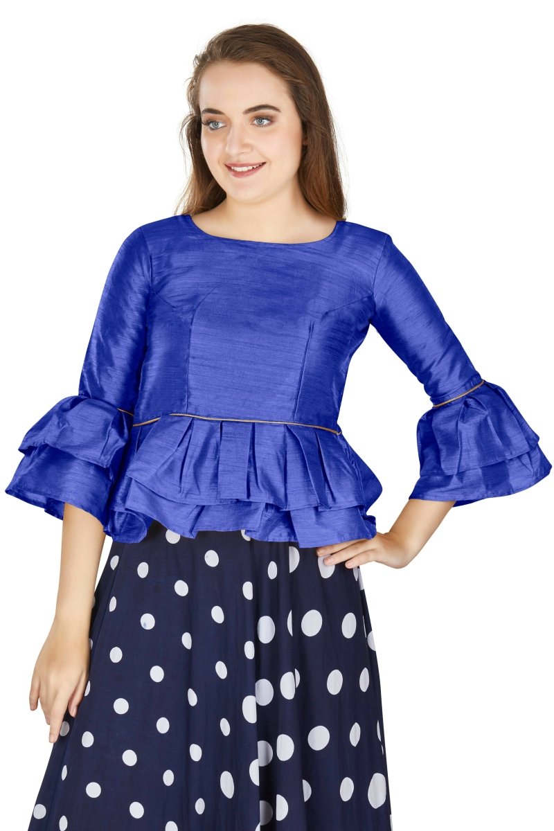 Aastha Fashion Women's Blue Art Silk Bell Sleeves attire with Poly Cotton Lining Blouse - Distacart
