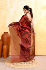 Thumbnail for Piyari Fashion Women's Maroon Dual Tone Organic Tissue Saree With Blouse Piece - Distacart
