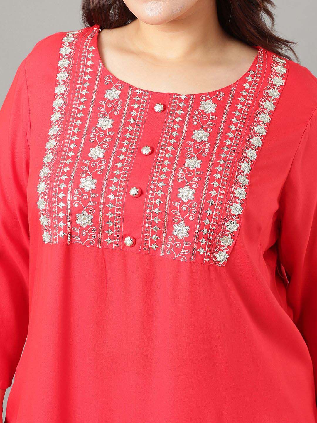 Sztori Floral Embroidered Yoke Design Sequined Straight Kurta - Distacart