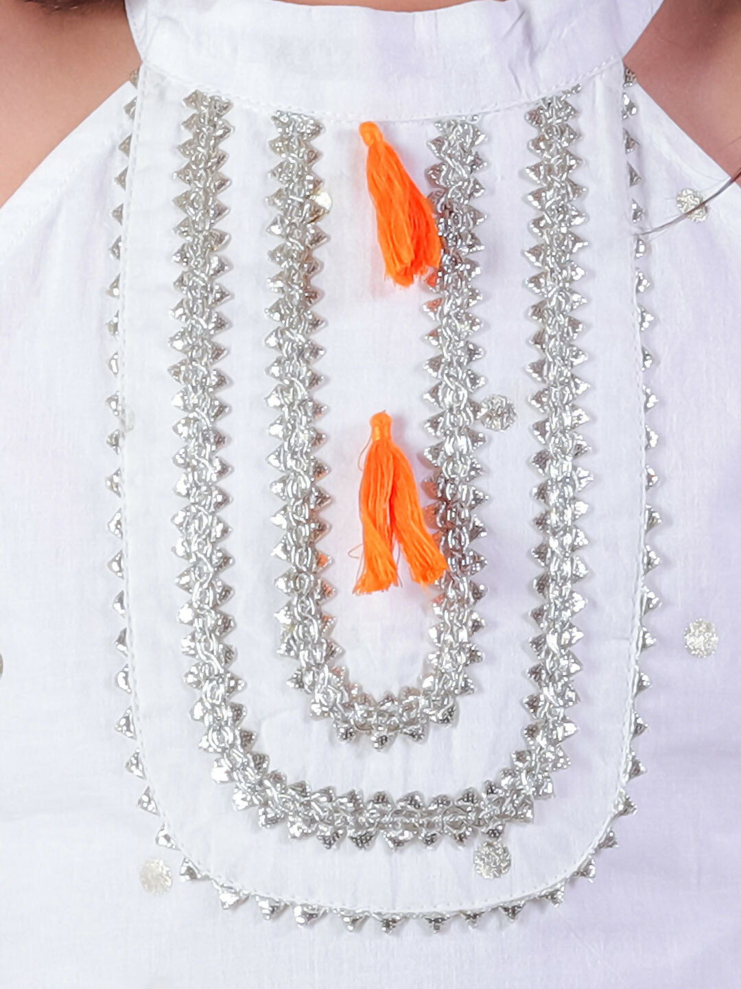 Lil Drama Janmashtami White Girls Cotton Kurta and Orange Dhoti Ethnic Set - Distacart