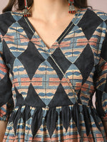 Thumbnail for Myshka Women's Multi Printed Cotton V-Neck Empire Party Dress - Distacart