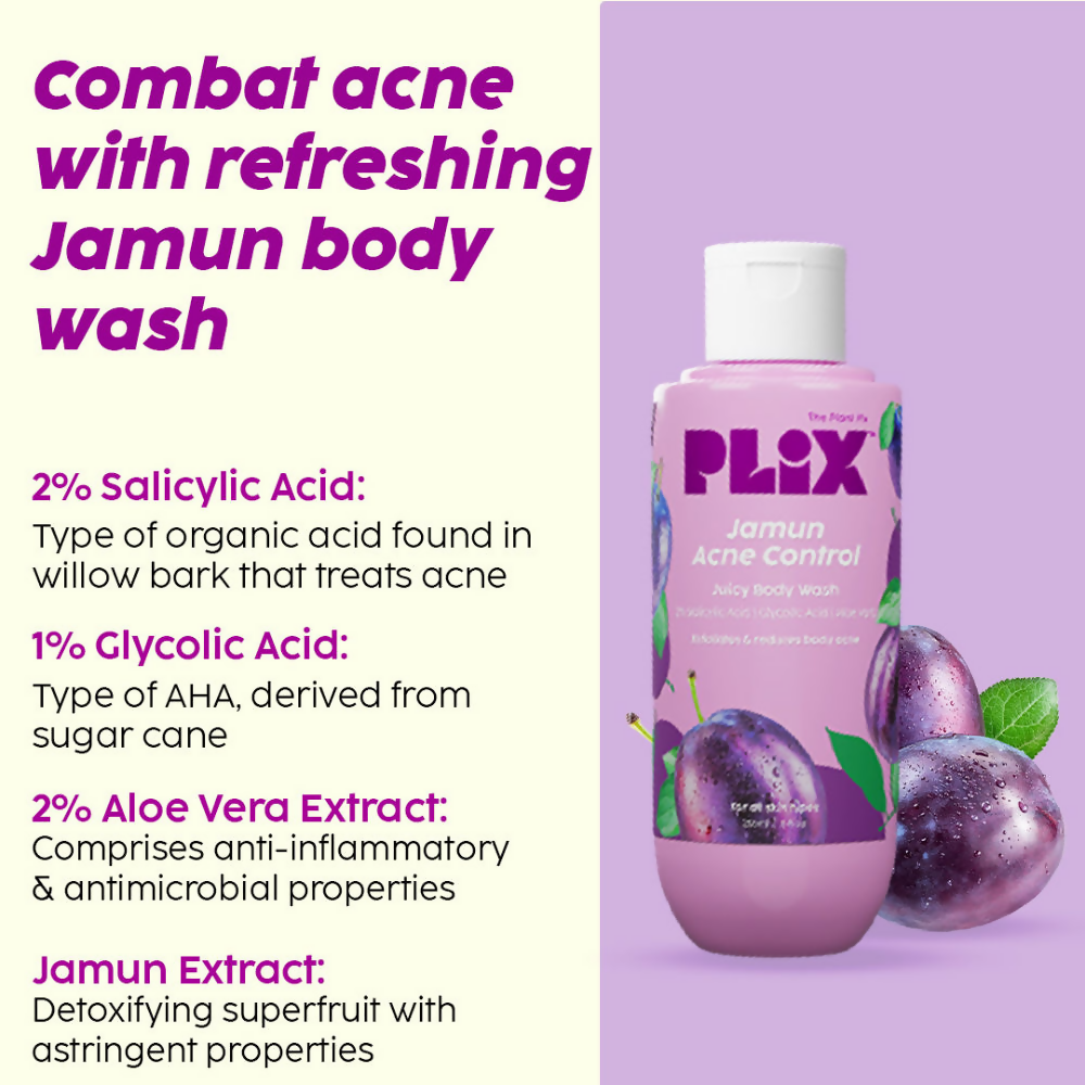 PLIX The Plant Fix Jamun Active Acne Regime With Cleanser, Body Wash & Moisturizer - Distacart