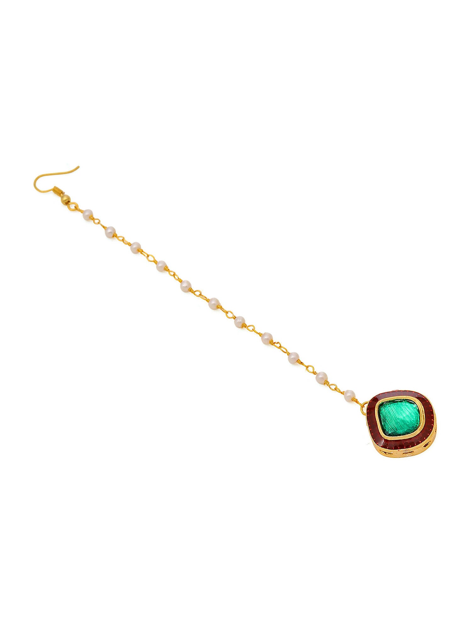 Ruby Raang Green and Red Meenakari Kundan Maang tikka