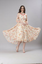 Thumbnail for Souchii Cream Floral Printed Fit & Flare Dress