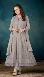Thumbnail for Anaita Grey Heavy Faux Georgette Stitched Suit with Embroidered Sequence Work - Distacart