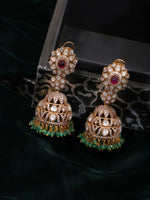 Thumbnail for Ruby Raang Gold Polished Kundan Work Multi-Color Diamond And Stone Jhumka Earrings