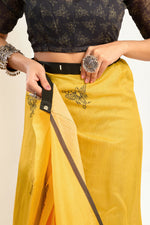 Thumbnail for Vastranavya Mustard Digital Printed Linen Ready To Wear Designer Saree with Unstitched Blouse - Distacart