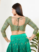 Thumbnail for Joban Fashion Green Multi Silk Padded Blouse With Sweetheart Neck 3/4 Sleeves - Distacart