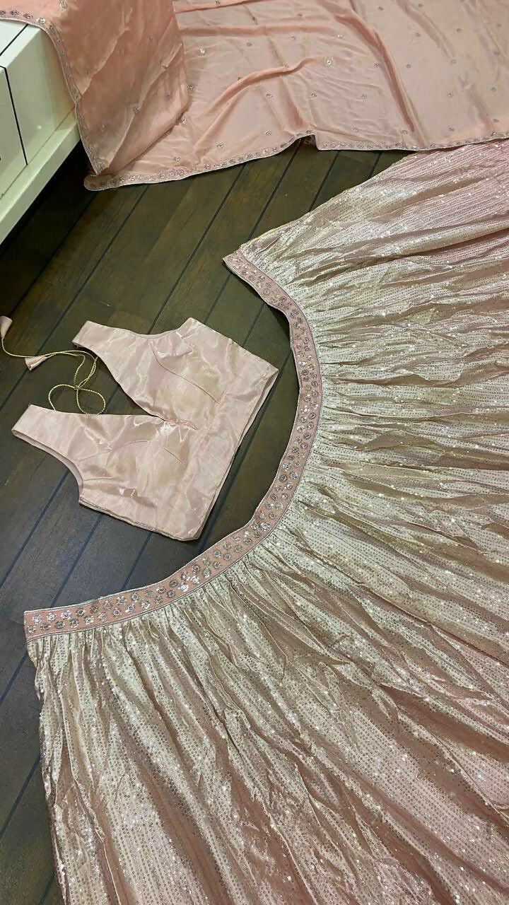 Jyoti Fashion Women's Peach Satin Silk Sequins Designer Lehenga Choli Set - Distacart