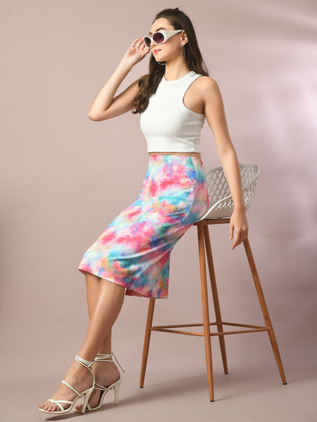 Myshka Women's Multi Printed Knee Length Party Embellished Skirts - Distacart