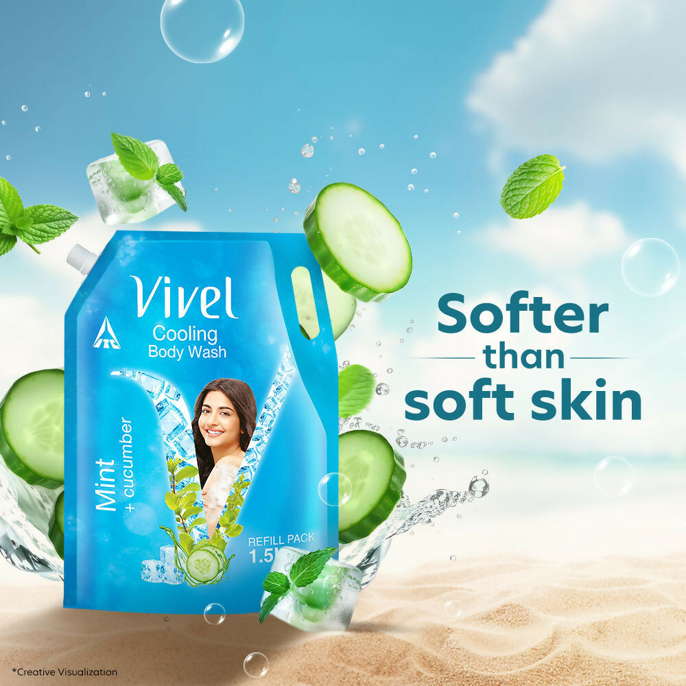 Vivel Cooling Body Wash Mint & Cucumber Moisturizing Shower Gel Supersaver XL Refill Pouch - Distacart