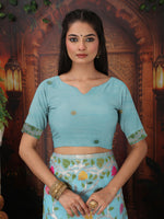 Thumbnail for Astita Linen Cotton Sky Blue Saree