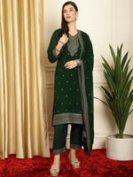 Thumbnail for Jyoti Fashion Women's Green Georgette Resham Thread & Sequin Kurta with Trouser & Dupatta - Distacart
