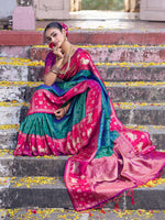 Thumbnail for Shree Shyam Fashion Teal Soft Silk Saree - Distacart
