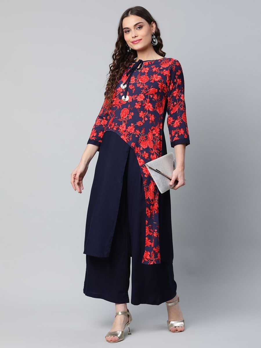 Ahalyaa Women's Navy Blue Rayon Wax Printed Kurta Palazzo Set - Distacart