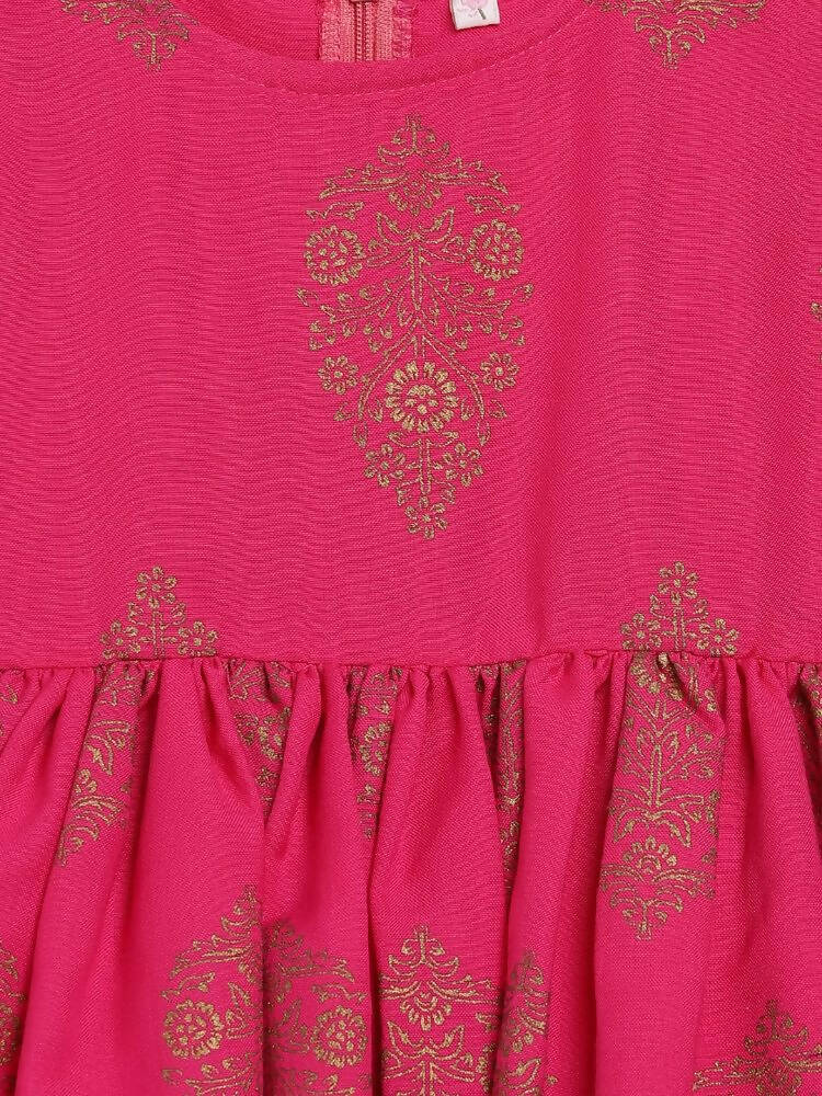 Ahalyaa Pink Rayon Printed Kids Kurta Sharara Set For Girls - Distacart