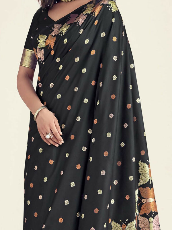 Preksha Creation Banarasi Soft Silk Women Black Saree - Distacart