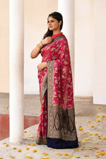 Thumbnail for Joban Fashion Hot Pink Crepe Chiffon Pure Handloom Banarasi Silk Saree