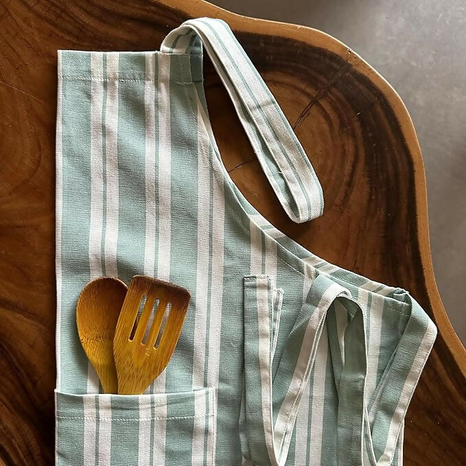 Oak & Lily 100% Cotton Kitchen Apron-Green Striped - Dista