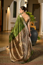 Thumbnail for Vishnu Weaves Women's Mahendi Soft Tussar Silk Printed Saree with Blouse