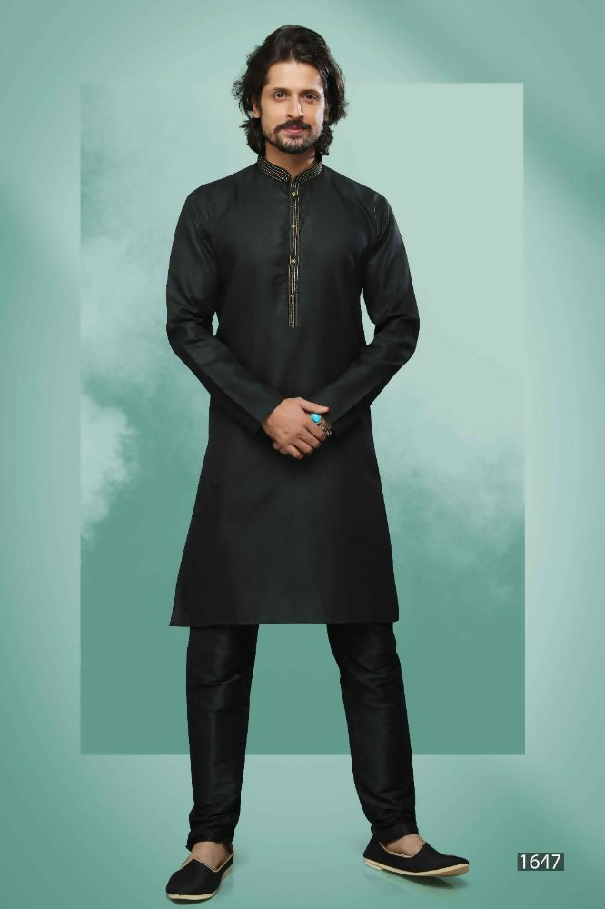 Raivat Ethnic Cotton Pintux Work Kurta Pajama In Black Colour - Dista