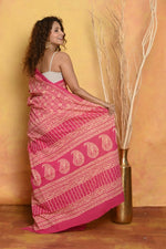 Thumbnail for Very Much Indian Pure Cotton - Natural Dyes Handblock Printed Saree - Pink - Distacart