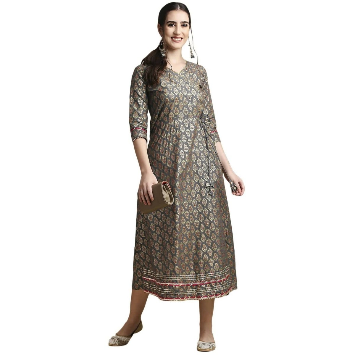 Anubhutee Women's Cotton Grey A-Line Maxi Casual Dress - Distacart