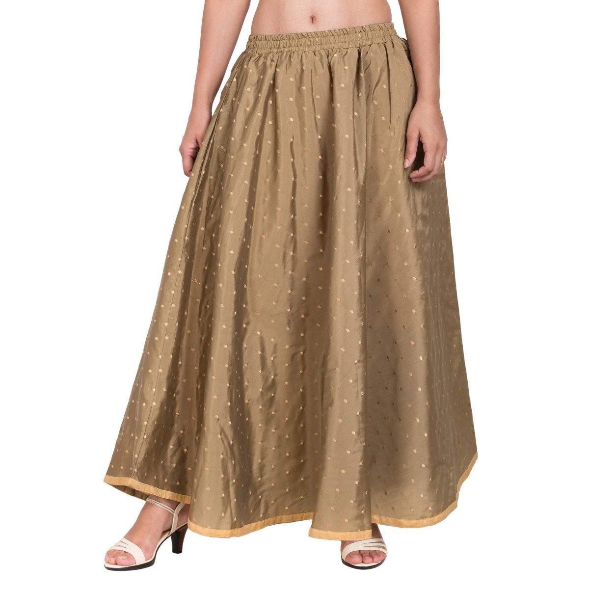 Asmaani Olive Green Color Golden Zari Work Maxi Skirt