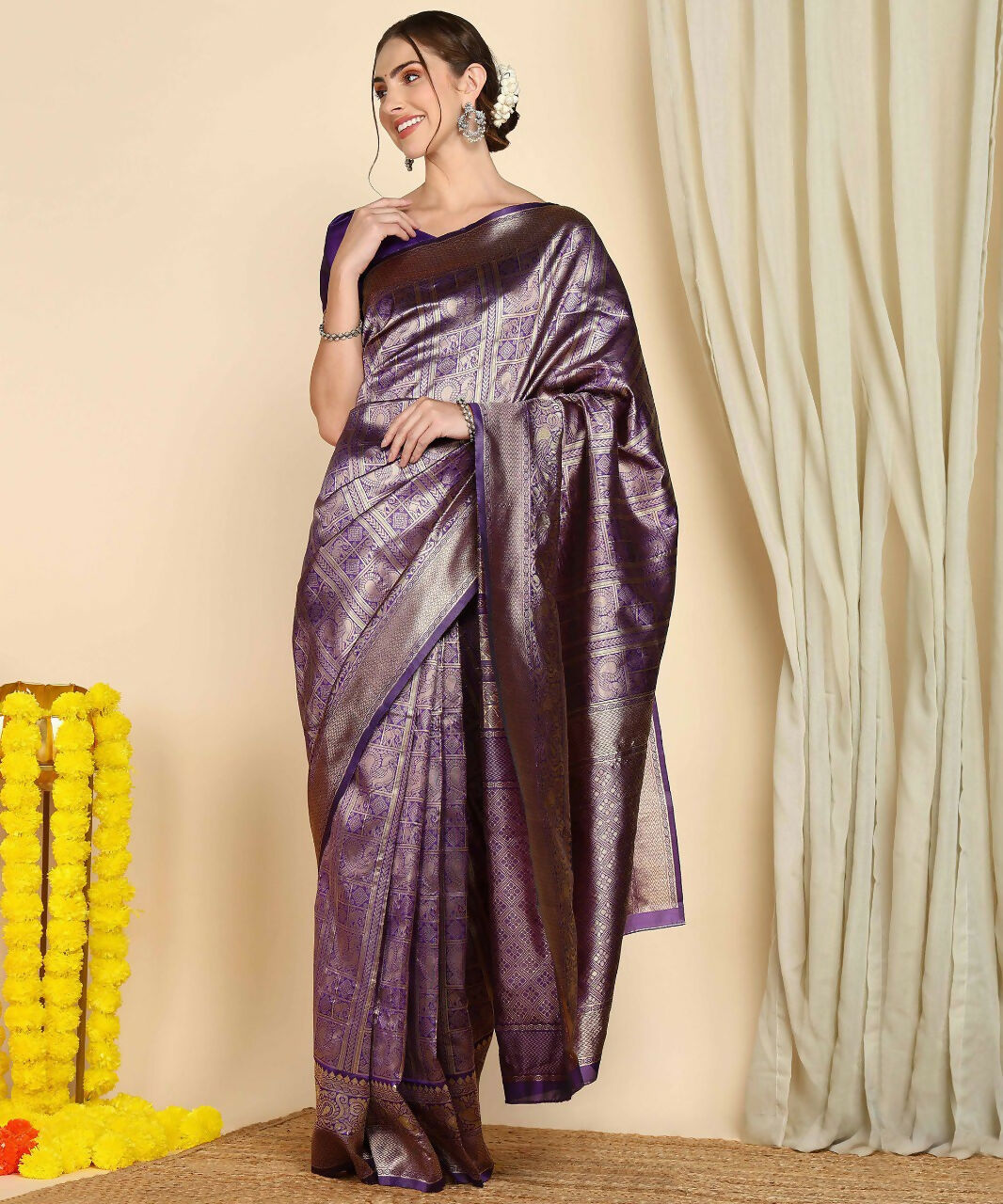 Preksha Creation Designer Women Banarasi Soft Silk Saree - Dark Blue - Distacart