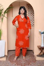 Thumbnail for Miravan Womens Orange Floral Print Straight Kurta With Palazzo - Distacart