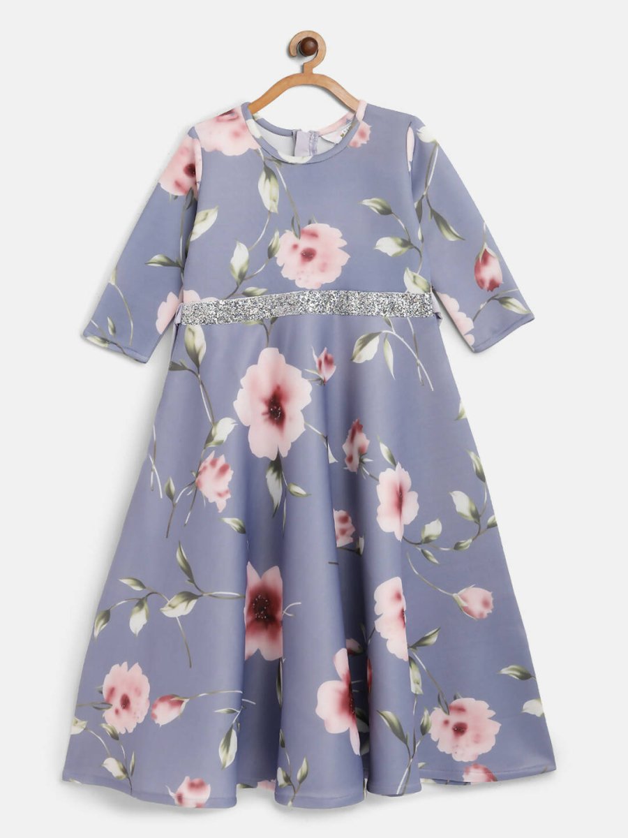 Ahalyaa Light Blue Digital Print Floral Kids Dress For Girls - Distacart