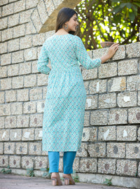 Thumbnail for Kaajh Women's Sky Blue Floral Printed Cotton Kurta Pant Set - Distacart