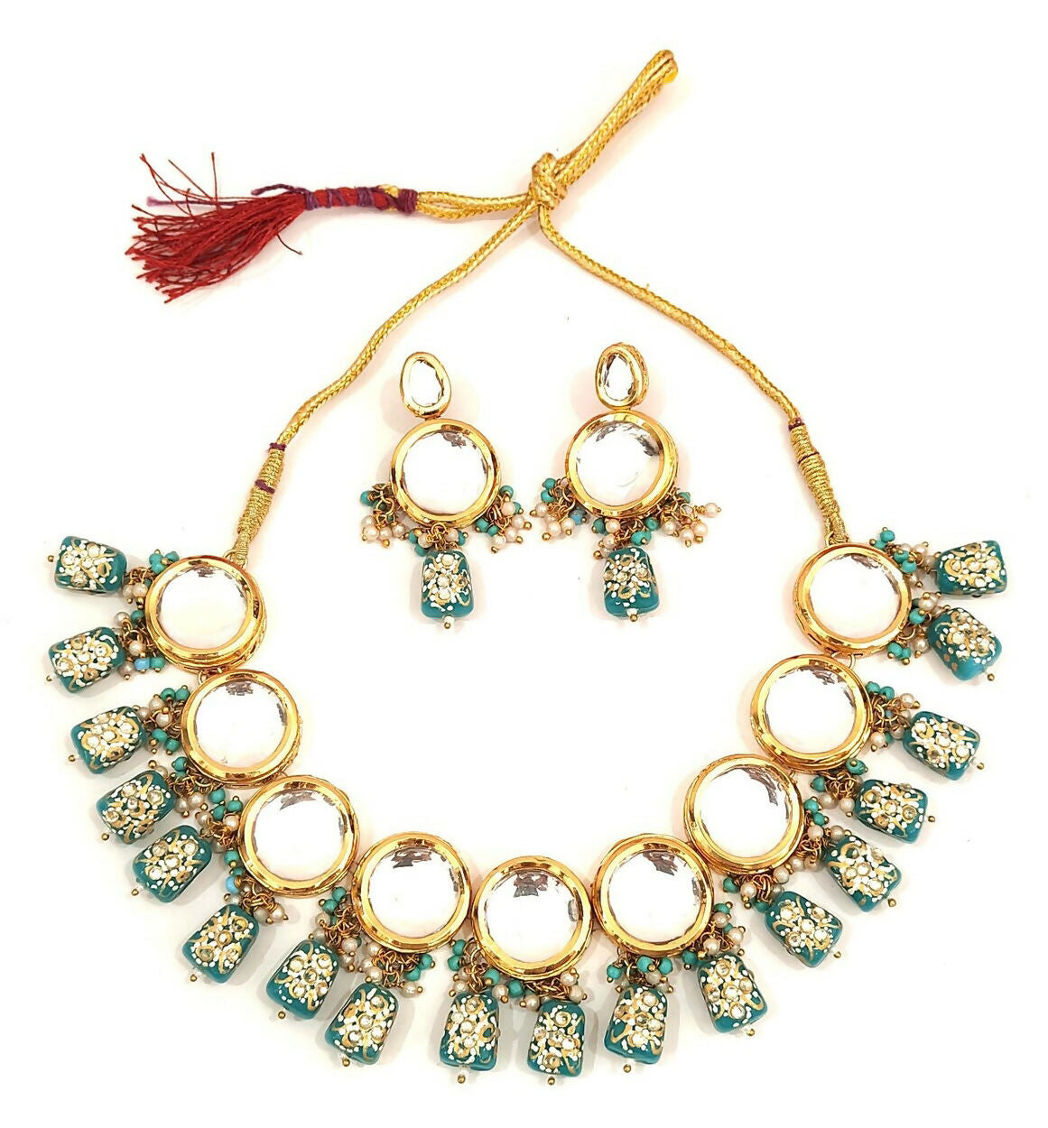 Joban Fashion Hand Made High Quality Gold Plated Base Metal Alloy Kundan Stone Studded Kundan Jewellery Set - Distacart