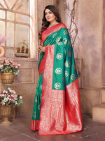 Thumbnail for Joban Fashion Green Banarasi Soft Silk Woven Saree
