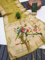 Thumbnail for Vastranavya Yellow Muga Cotton Meenakari & Munia Weaving Pallu Saree with Contrast Blouse - Distacart